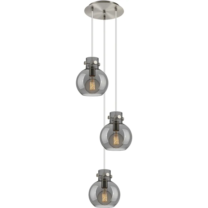 Newton Sphere 3 Light 15.5 inch Brushed Satin Nickel Multi Pendant Ceiling Light in Light Smoke Glass Limited Offer