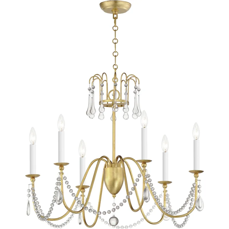 Free Delivery Plumette 6 Light 28 inch Gold Leaf Chandelier Ceiling Light