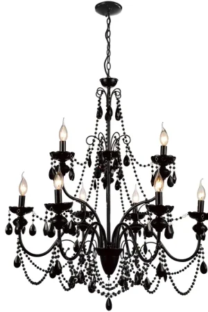 Authentic Keen 9 Light 32 inch Black Up Chandelier Ceiling Light