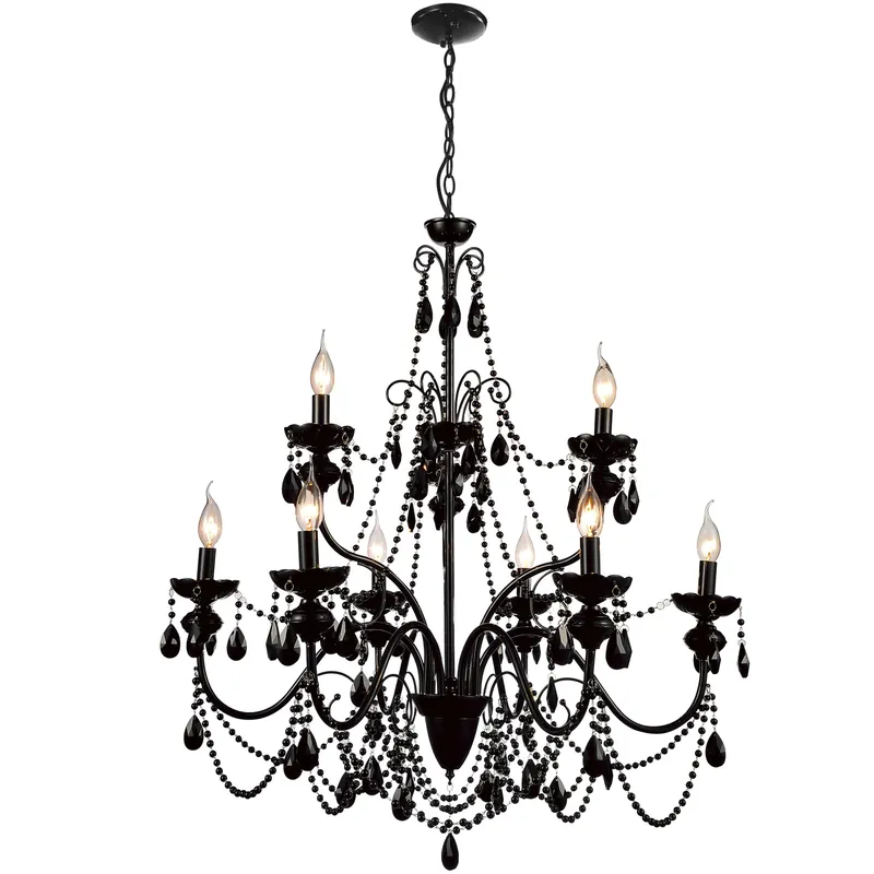 Authentic Keen 9 Light 32 inch Black Up Chandelier Ceiling Light