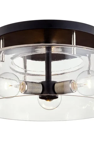 Bergamot Station 3 Light 17 inch Textured Black and Polished Nickel Semi Flush Ceiling Light Sale
