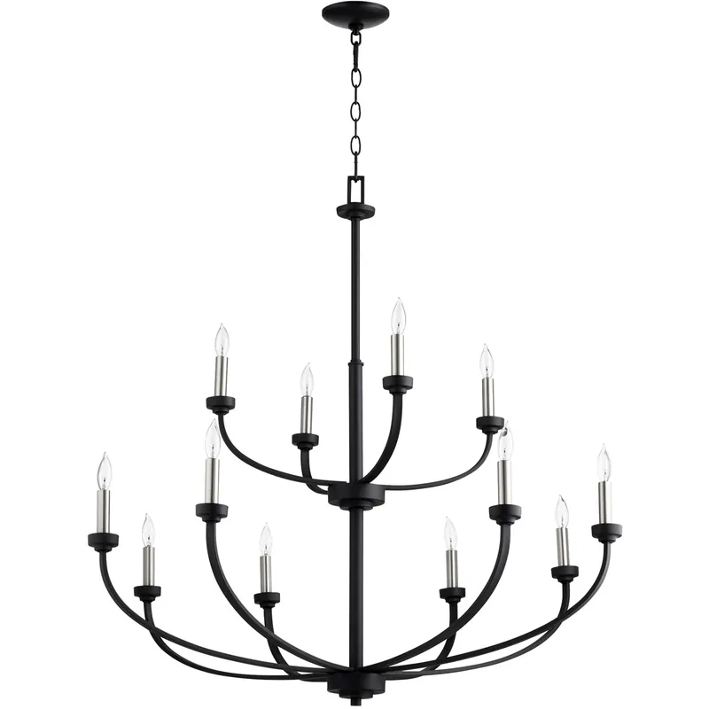 Reyes 12 Light 39 inch Noir Chandelier Ceiling Light, Quorum Home Viral