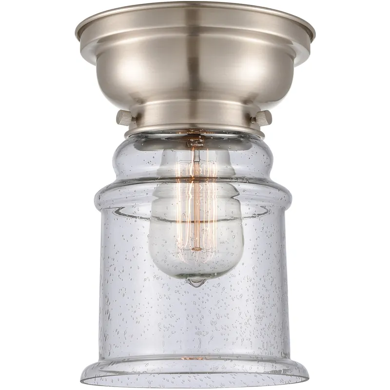 Exclusive Offer Aditi Small Canton 1 Light 6 inch Brushed Satin Nickel Flush Mount Ceiling Light in Seedy Glass, Aditi