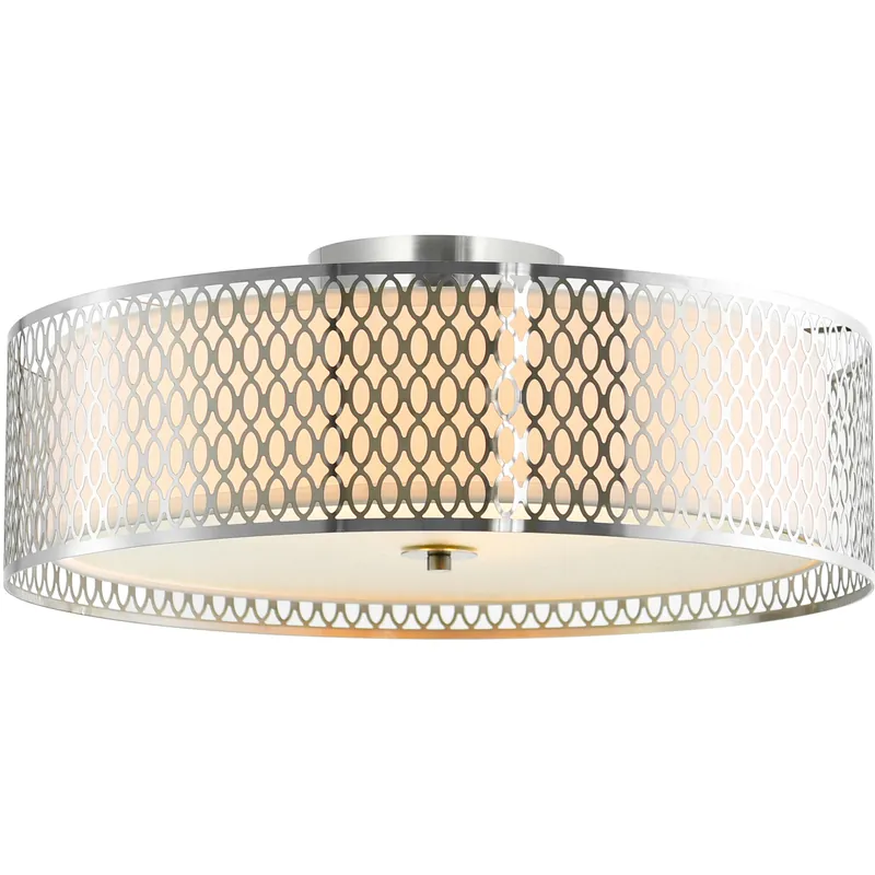 Best Price Mikayla 5 Light 22 inch Satin Nickel Drum Shade Flush Mount Ceiling Light