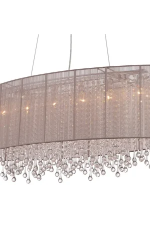 Beverly Dr. 6 Light 14 inch Taupe Silk String Chandelier Ceiling Light, Convertible to Flush Mount Super Sale