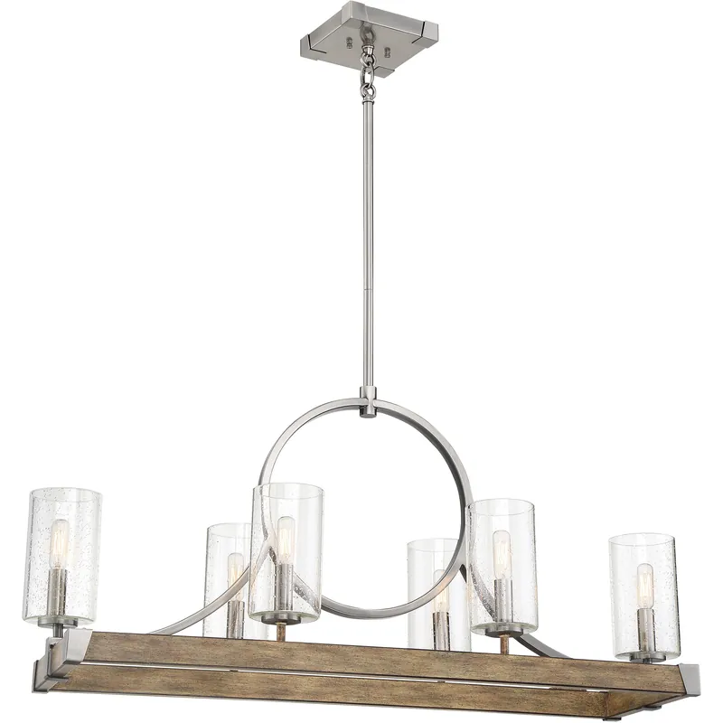 Fast Shipping Country Estates 6 Light 39 inch Sun Faded Wood/Brushed Nickel Island Light Ceiling Light