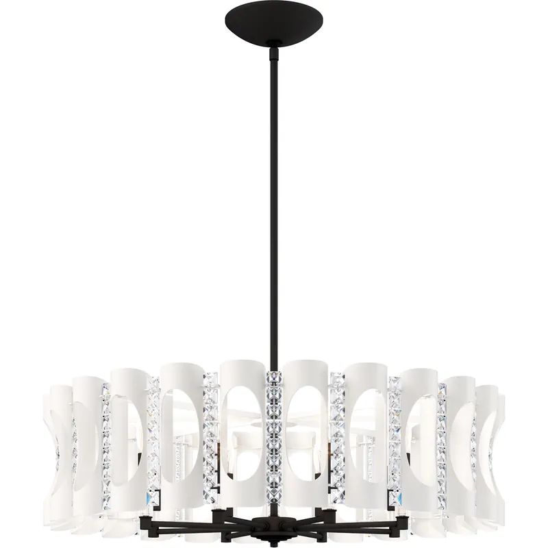 Twilight 8 Light White Pendant Ceiling Light in Optic, Adjustable Height Save Now