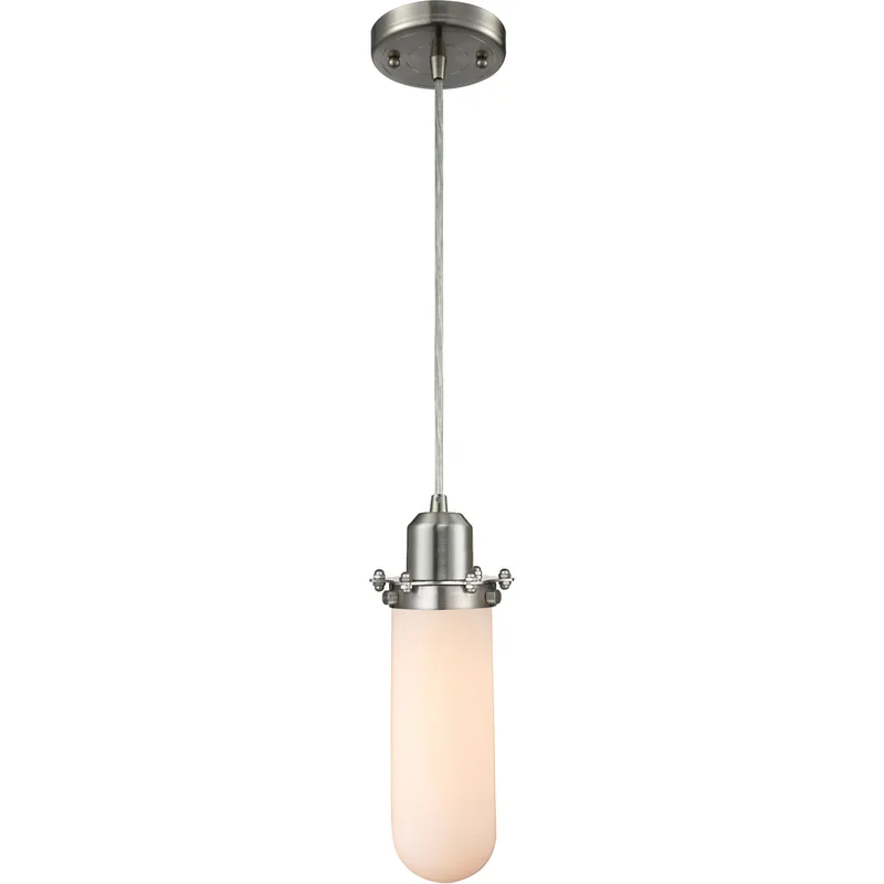 Austere Centri LED 5 inch Brushed Satin Nickel Mini Pendant Ceiling Light in Matte White Glass, Austere Seasonal Sale