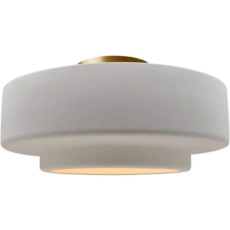 Handmade Radiance Collection - Tier 1 Light 14.5 inch Bisque and Brushed Brass Semi-Flush Ceiling Light in Replaceable Bulb, 14.5W x 7.25H, Form+Finish+Function