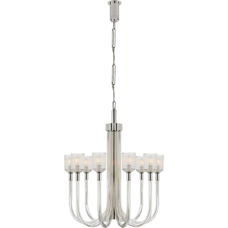 Must Have Kelly Wearstler Reverie 10 Light 30 inch Clear Ribbed Glass and Polished Nickel Single Tier Chandelier Ceiling Light in Clear Glass and Polished Nickel, Medium