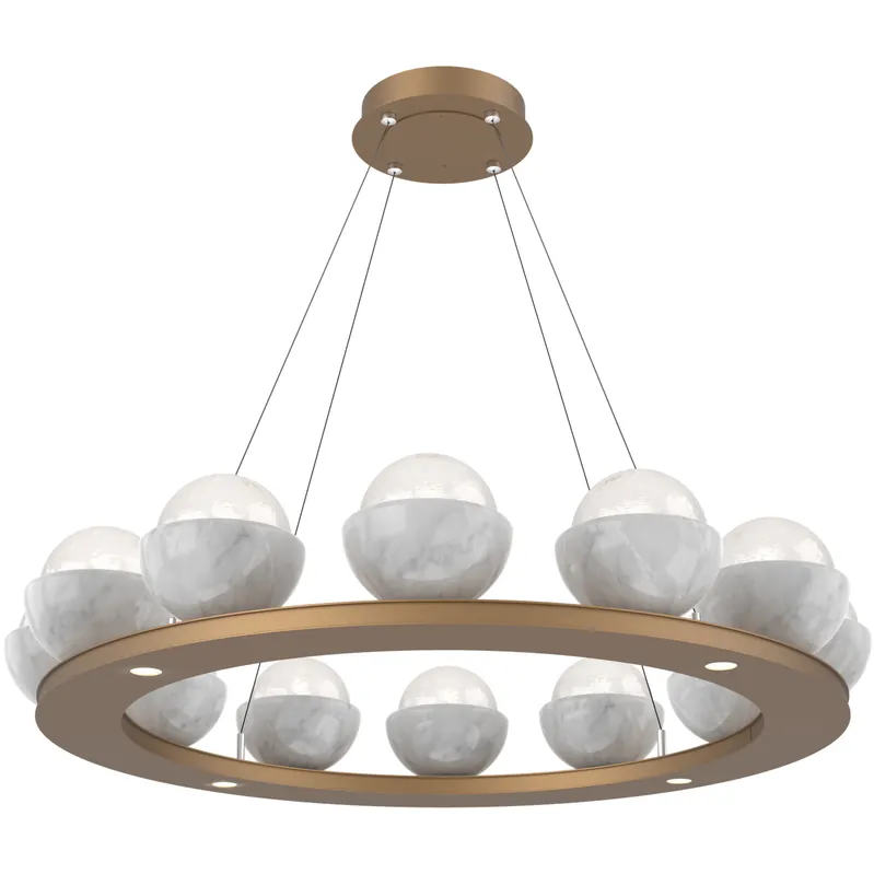 Money Back Guarantee Cabochon LED 36.7 inch Novel Brass with White Marble Chandelier Ceiling Light in 2700K LED, Opal White