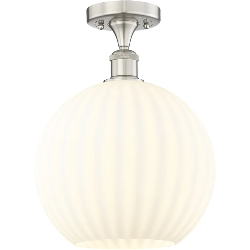 Edison White Venetian 1 Light 12 inch Brushed Satin Nickel Semi-Flush Mount Ceiling Light Sale