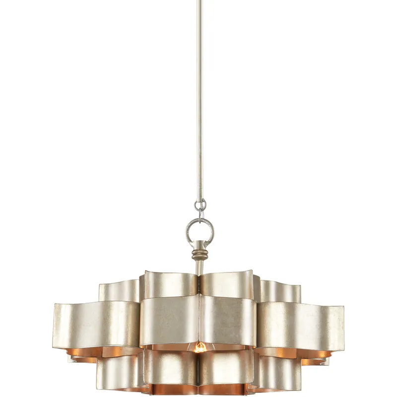 Grand Lotus 1 Light 20.25 inch Contemporary Silver Leaf Pendant Ceiling Light, Small, Semi-Flush Convertible Free Returns