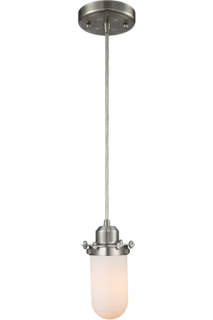 Austere Centri 1 Light 5 inch Brushed Satin Nickel Mini Pendant Ceiling Light in Incandescent, Matte White Glass, Austere Mega Sale