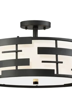Best Seller Lansing 3 Light 16 inch Textured Black Semi Flush Mount Ceiling Light