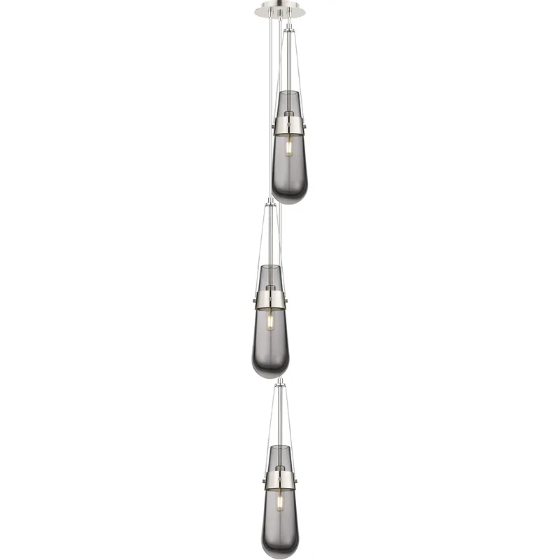 Milan 3 Light 6.38 inch Polished Nickel Multi Pendant Ceiling Light in Light Smoke Glass Discount