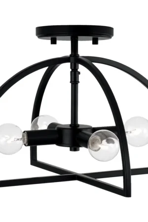 Clearance Lawson 4 Light 15 inch Matte Black Semi-Flush Mount Ceiling Light, Convertible Dual Mount