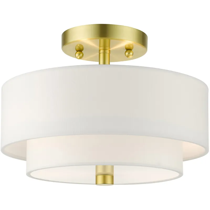 Final Sale Meridian 2 Light 13 inch Satin Brass Semi Flush Ceiling Light