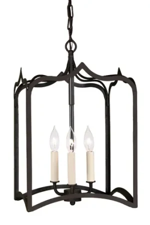 Authentic Gothic 3 Light 12 inch Matte Black Foyer Lantern Ceiling Light