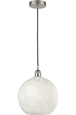 Buy Today Edison White Mouchette 1 Light 12 inch Brushed Satin Nickel Cord Hung Pendant Ceiling Light