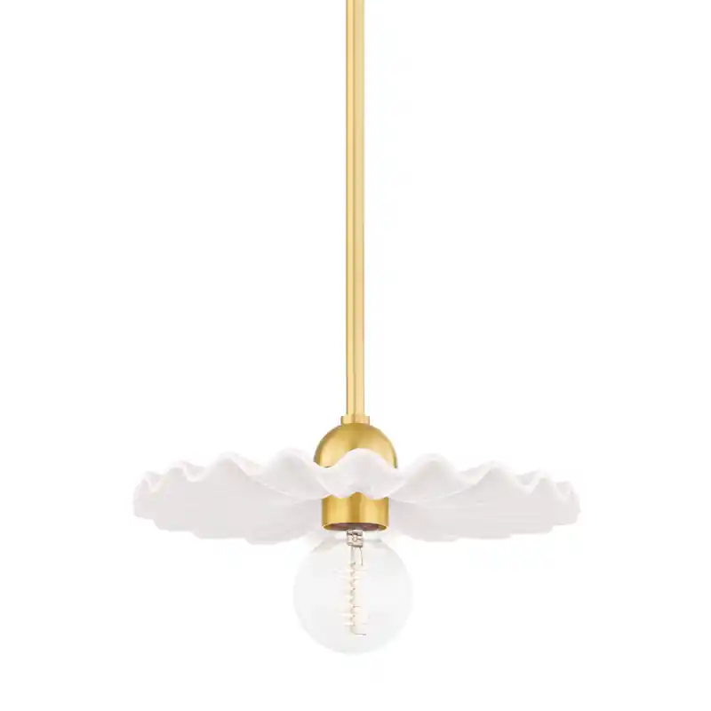 Tinsley 1 Light 12 inch Aged Brass/Ceramic Gloss Cream Pendant Ceiling Light Brand New