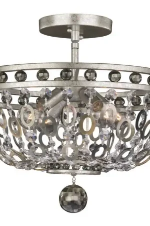 Budget Lucia 4 Light 17 inch Vintage Silver Leaf Semi Flush Mount Ceiling Light