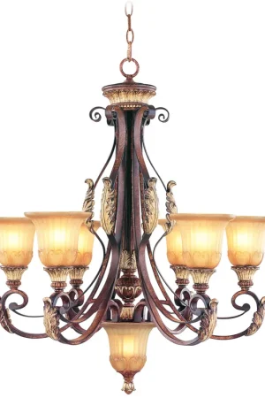 Brand New Villa Verona 7 Light 30 inch Verona Bronze with Aged Gold Leaf Accents Chandelier Ceiling Light