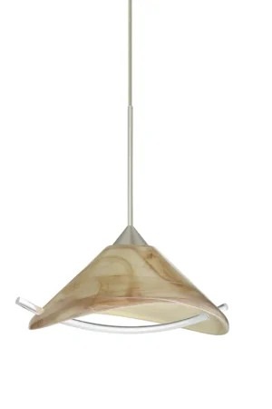 Budget Hoppi 1 Light Satin Nickel Pendant Ceiling Light in Mocha/Clear Glass, Halogen