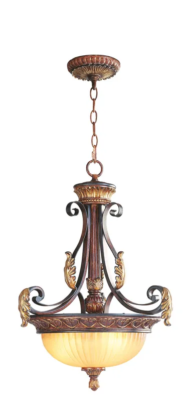 Last Chance Villa Verona 3 Light 19 inch Verona Bronze with Aged Gold Leaf Accents Inverted Pendant Ceiling Light