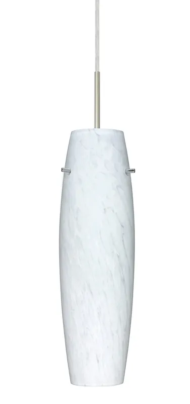 Get Yours Suzi 1 Light Satin Nickel Pendant Ceiling Light in Carrera Glass, Incandescent