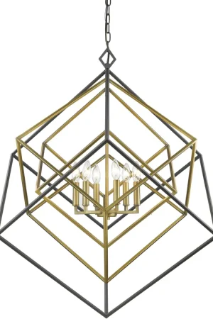 Certified Euclid 6 Light 35.5 inch Olde Brass and Bronze Chandelier Ceiling Light