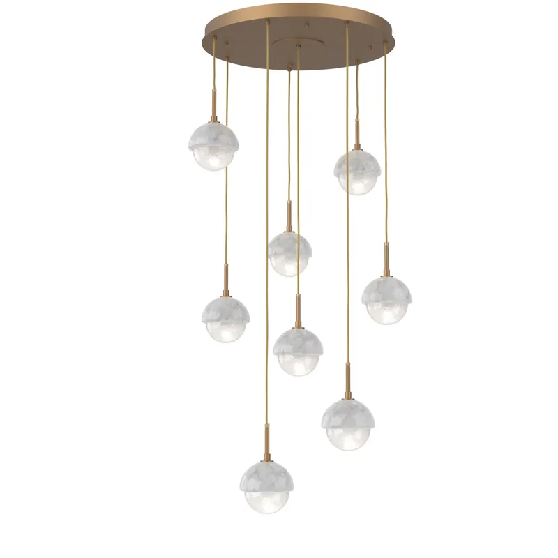 Place Order Cabochon LED Novel Brass with White Marble Pendant Chandelier Ceiling Light in 3000K LED, Opal White