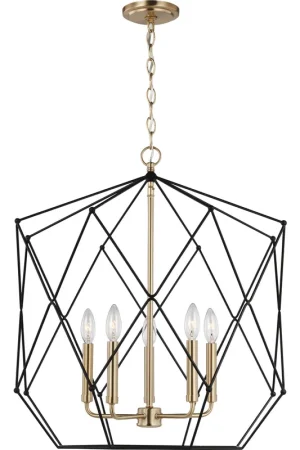 Best Price Zarra 5 Light 23 inch Satin Brass Pendant Ceiling Light