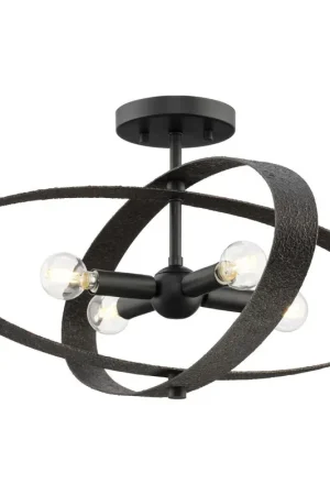 Allegheny 4 Light 24 inch Matte Black Semi-Flush Mount Ceiling Light, Design Series Best Seller