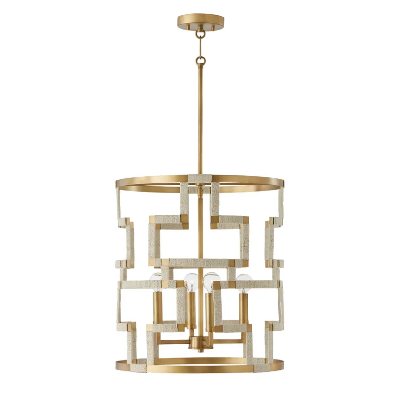 Weekend Sale Hala 4 Light 18 inch Bleached Natural Jute and Patinaed Brass Foyer Light Ceiling Light