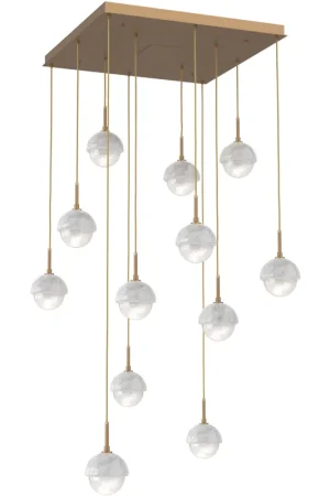 Cabochon LED Novel Brass with White Marble Pendant Chandelier Ceiling Light in 3000K LED, Opal White Limited Time
