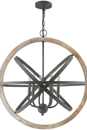 Bluffton 6 Light 28.5 inch Iron and Wood Pendant Ceiling Light Mega Sale