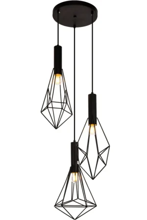 Authentic Jago 3 Light 16 inch Black Pendant Ceiling Light