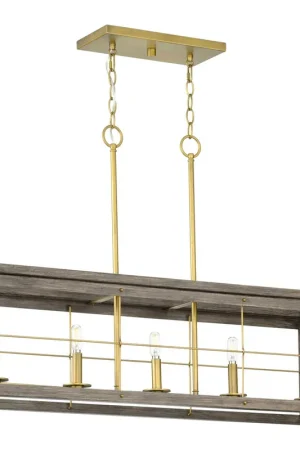 Best Price Hedgerow 5 Light 40 inch Distressed Brass Island Chandelier Ceiling Light