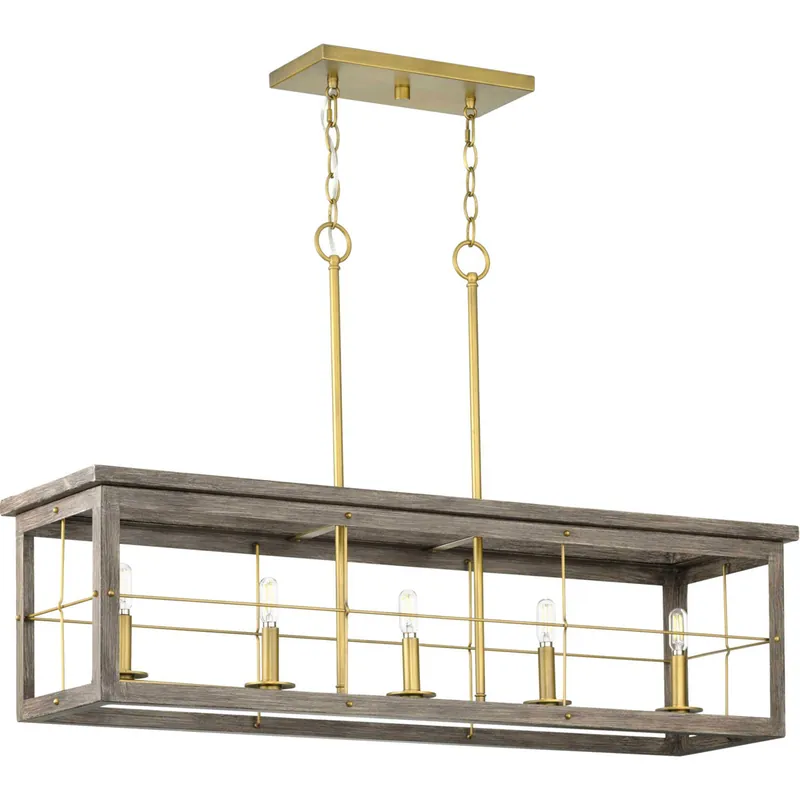 Best Price Hedgerow 5 Light 40 inch Distressed Brass Island Chandelier Ceiling Light