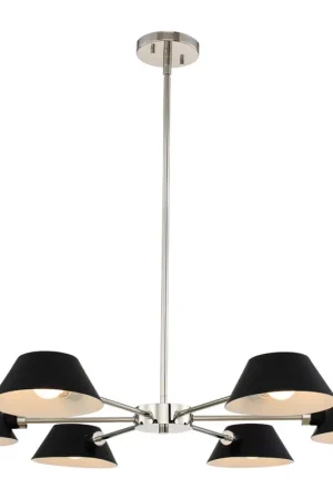 Bruno 6 Light 34 inch Matte Black with Polished Nickel Chandelier Ceiling Light Cheap