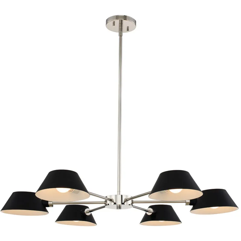 Bruno 6 Light 34 inch Matte Black with Polished Nickel Chandelier Ceiling Light Cheap