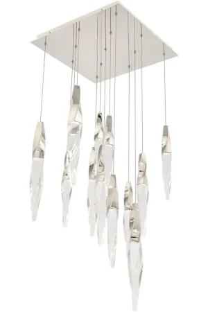 Beyond Kindjal LED 20 inch Polished Nickel Multi-Light Pendant Ceiling Light, Square Canopy Don’t Miss Out