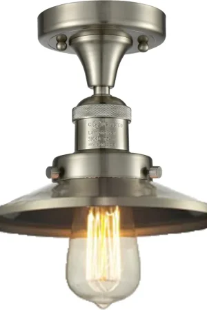 Bargain Franklin Restoration Railroad 1 Light 7 inch Brushed Satin Nickel Semi-Flush Mount Ceiling Light, Franklin Restoration