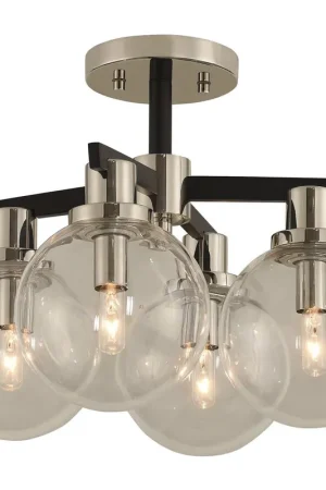 Cameo 4 Light 16 inch Matte Black Finish With Nickel Accents Semi Flush Mount Ceiling Light in Matte Black with Nickel Accents Handmade