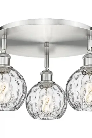 Athens Water Glass 3 Light 17.63 inch Satin Nickel Flush Mount Ceiling Light Money Back Guarantee