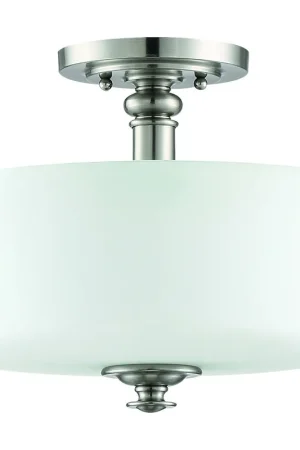 Buy Online Neighborhood Dardyn 3 Light 13 inch Brushed Polished Nickel Convertible Semi Flush Ceiling Light in White Frosted Glass, Convertible to Pendant