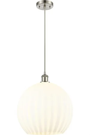 Authentic Ballston White Venetian 1 Light 13.75 inch Brushed Satin Nickel Cord Hung Pendant Ceiling Light