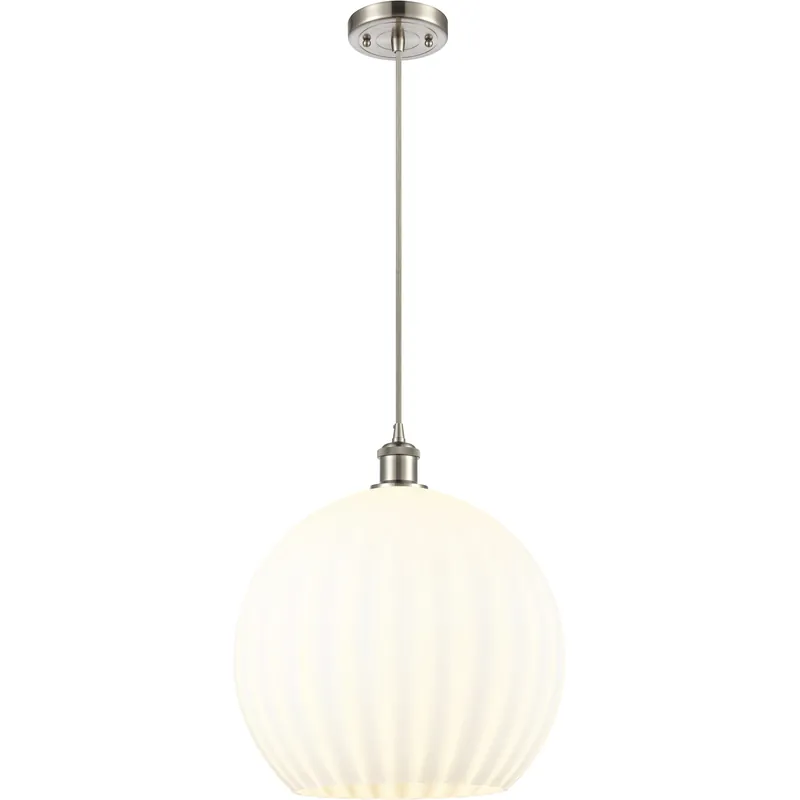 Authentic Ballston White Venetian 1 Light 13.75 inch Brushed Satin Nickel Cord Hung Pendant Ceiling Light