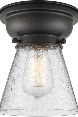 Aditi Small Cone LED 6 inch Antique Brass Flush Mount Ceiling Light in Seedy Glass, Aditi Buy Today